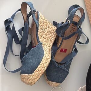 Denim Espadrille Wedge Sandals